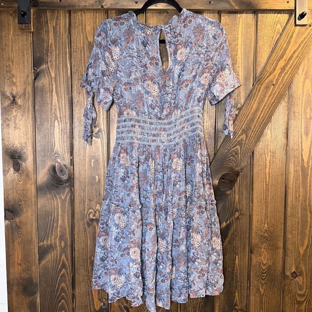 Frye Boho Floral V Neck Tiered Mini Dress - Picture 2 of 5